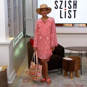 Haute Hippie Tribe Dress Lace Up Neckline High Low Hem Pink Python SZ L